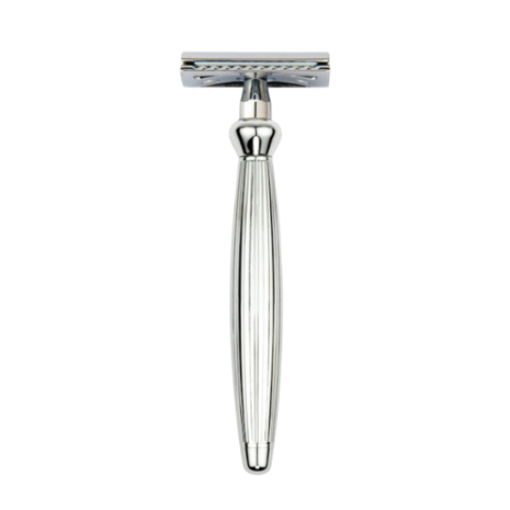 Edwin Jagger – Bulbous Lined Chrome DE Safety Razor & 5 Free Feather Blades