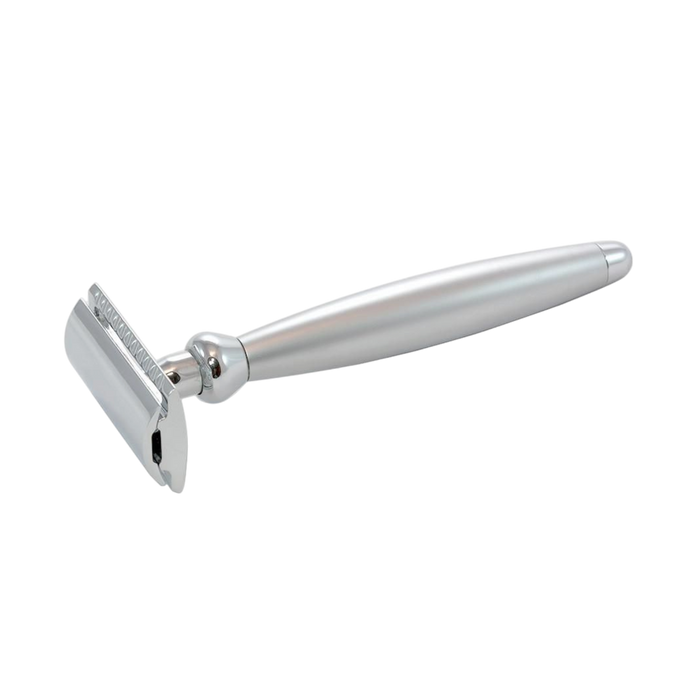 Edwin Jagger – Bulbous Satin Chrome DE Safety Razor & 5 Free Feather Blades