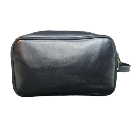 Skeermes - Black Leather Toiletry Bag