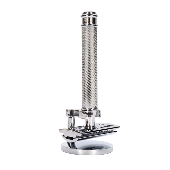 Skeermes - The Sentinel Silver DE Safety Razor with Hanging Stand