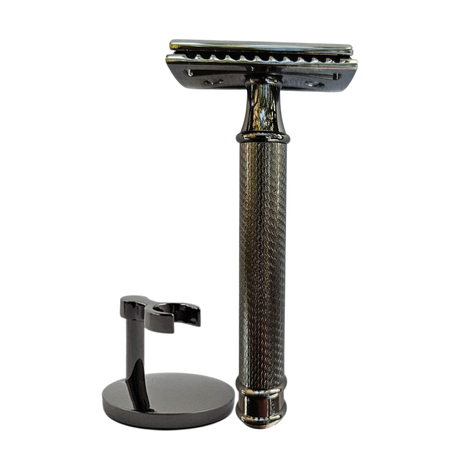 Skeermes - The Sentinel Gunmetal DE Safety Razor with Hanging Stand